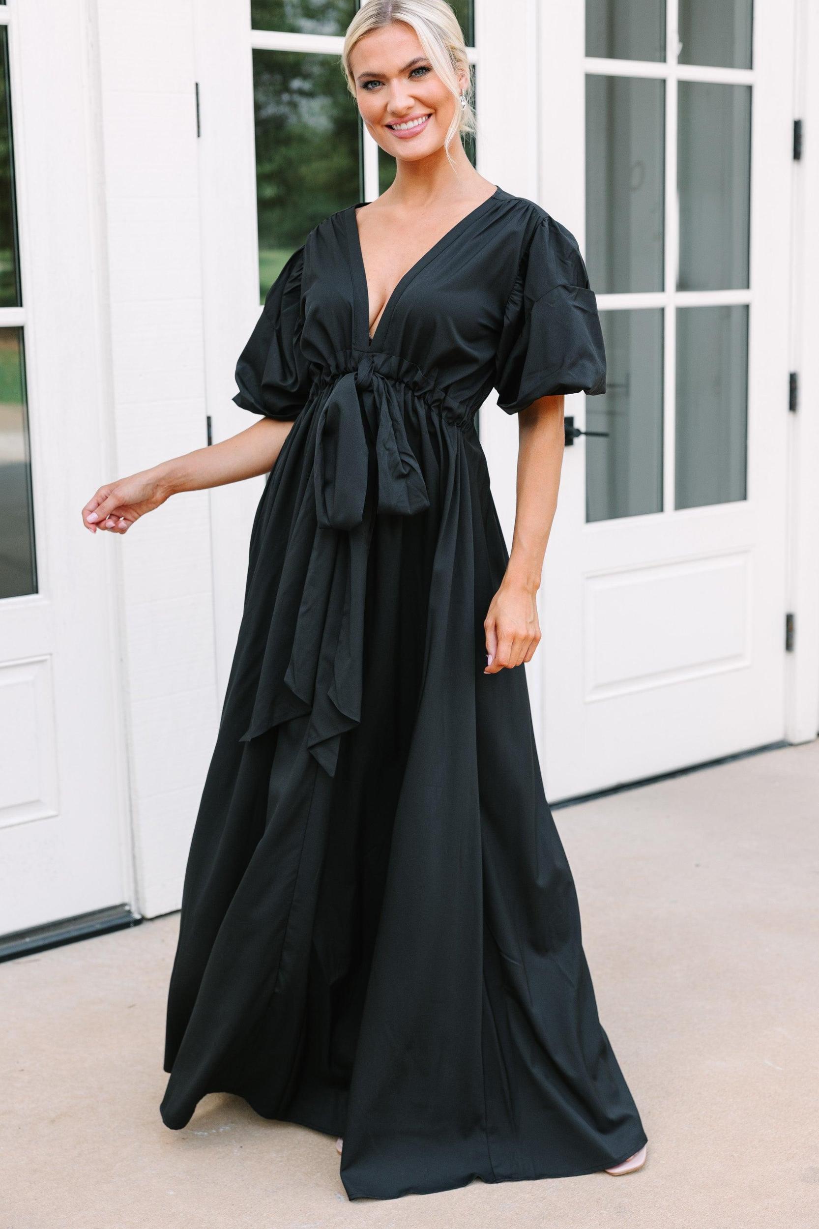 Keep It Up Black Puff Sleeve Maxi Dress Female Product Image