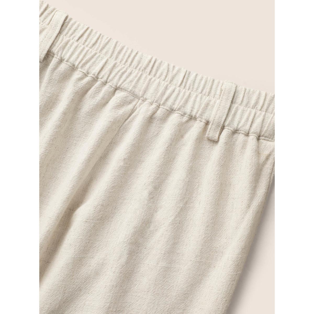 Plus Size Cotton Linen Elastic Waist Wide Leg Pants Women WhiteSmoke Elegant Wide Leg Mid Rise Everyday Pants BloomChic 22-24/3X Product Image