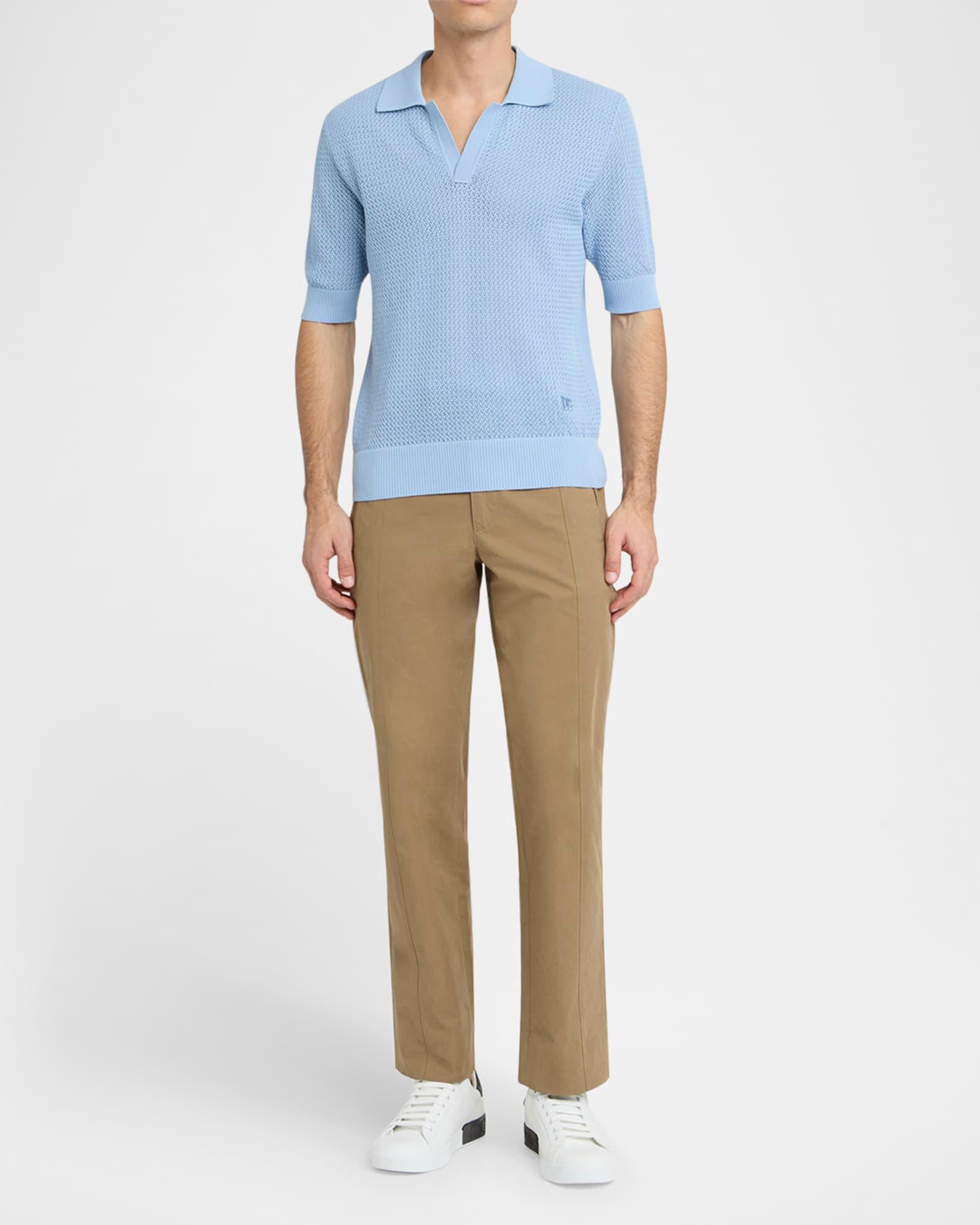 Men's Cotton Mesh Knit Johnny Collar Polo Shirt Product Image