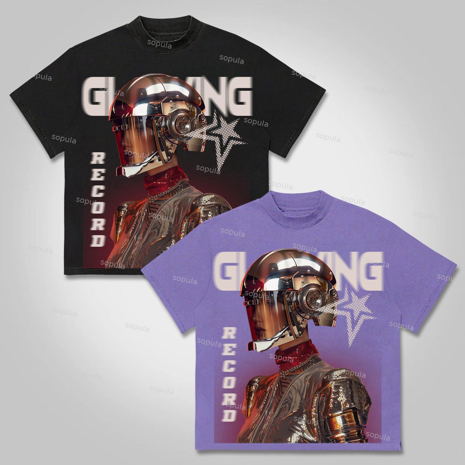 Vintage Glowing Astronaut Graphic Print Cotton T-shirt Product Image