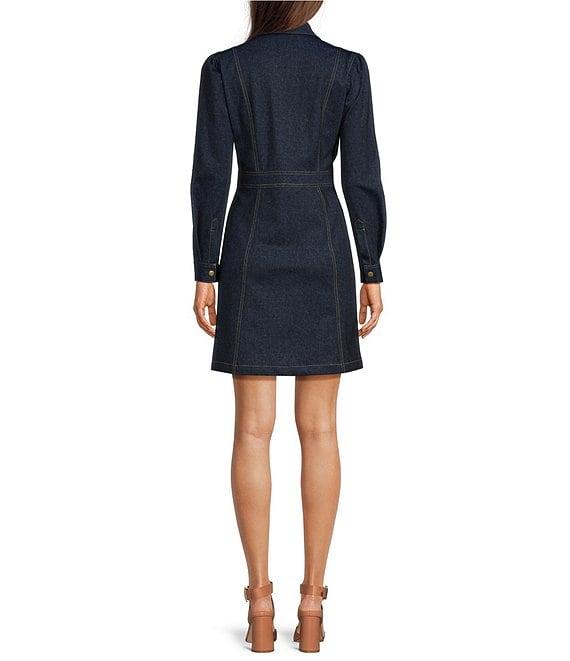 Jude Connally Solange Stretch Denim Point Collar Long Sleeve Pocketed Shirt Dress Product Image