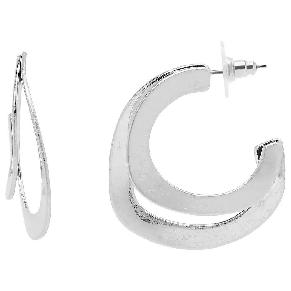 Sonoma Goods For Life® Silver Tone Irregular Split Flat J Hoop Earrings, Women's, None Product Image
