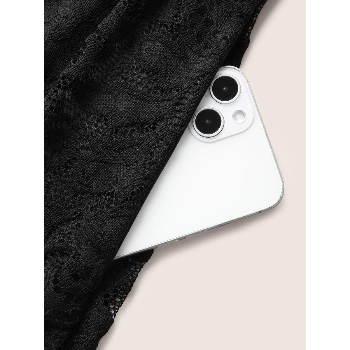 Plus Size Heart Neckline Crochet Lace Mesh Flutter Sleeve Dress Black Women Elegant Woven ribbon&lace trim Heart neckline Cap Sleeve Curvy BloomChic 14-16/1X Product Image