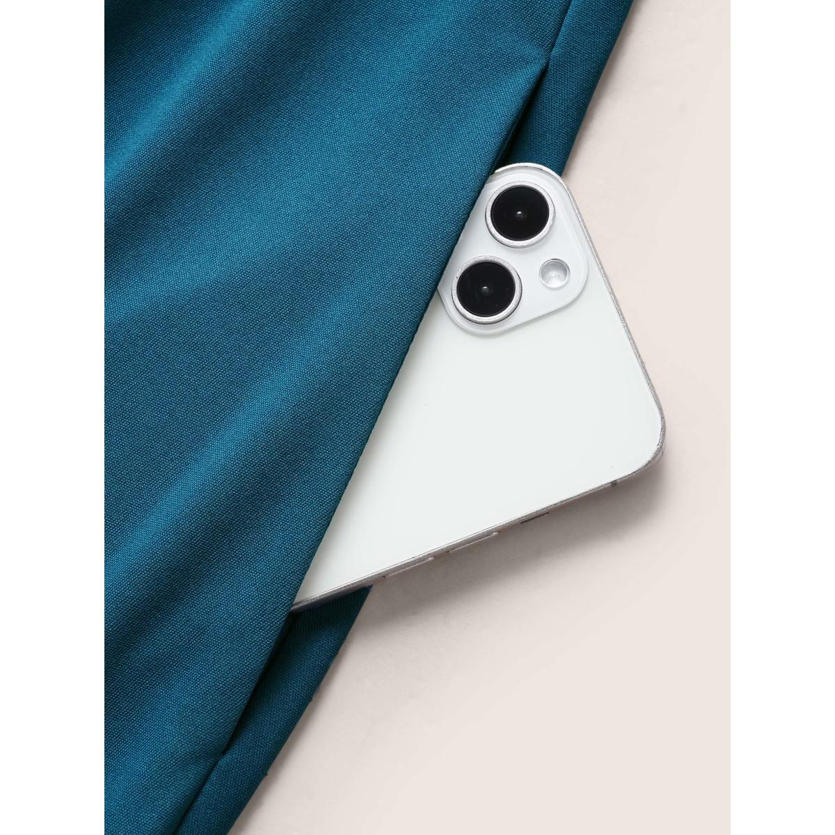 Plus Size Square Neck Button Detail Belted Dress Cerulean Women At the Office Belted Square Neck Short sleeve Curvy BloomChic 30/6X Product Image