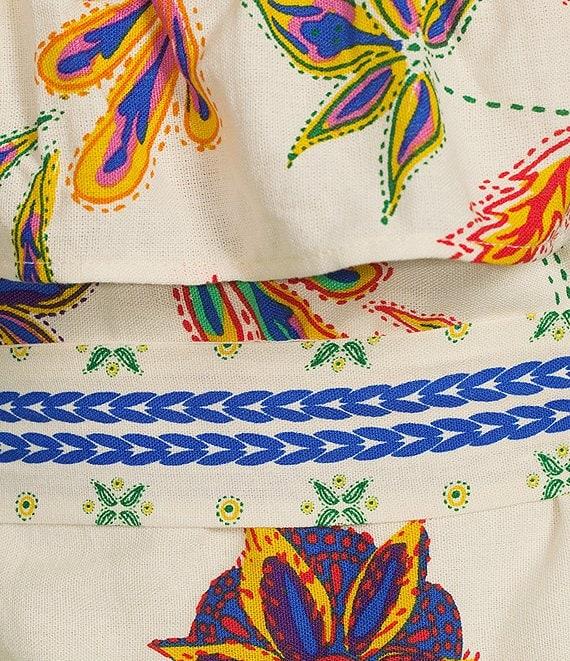 Sugarlips Floral Print Linen Ruffle Off the Shoulder Short Sleeve Maxi Dress Product Image