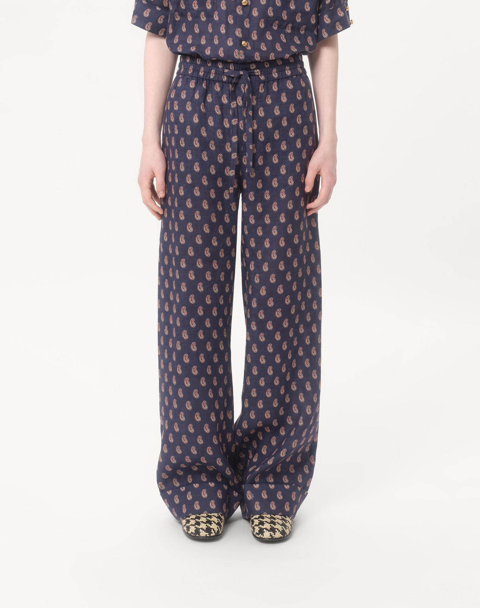 Lightweight Cuffed Linen Pants With Voyage Imaginaire Print Product Image