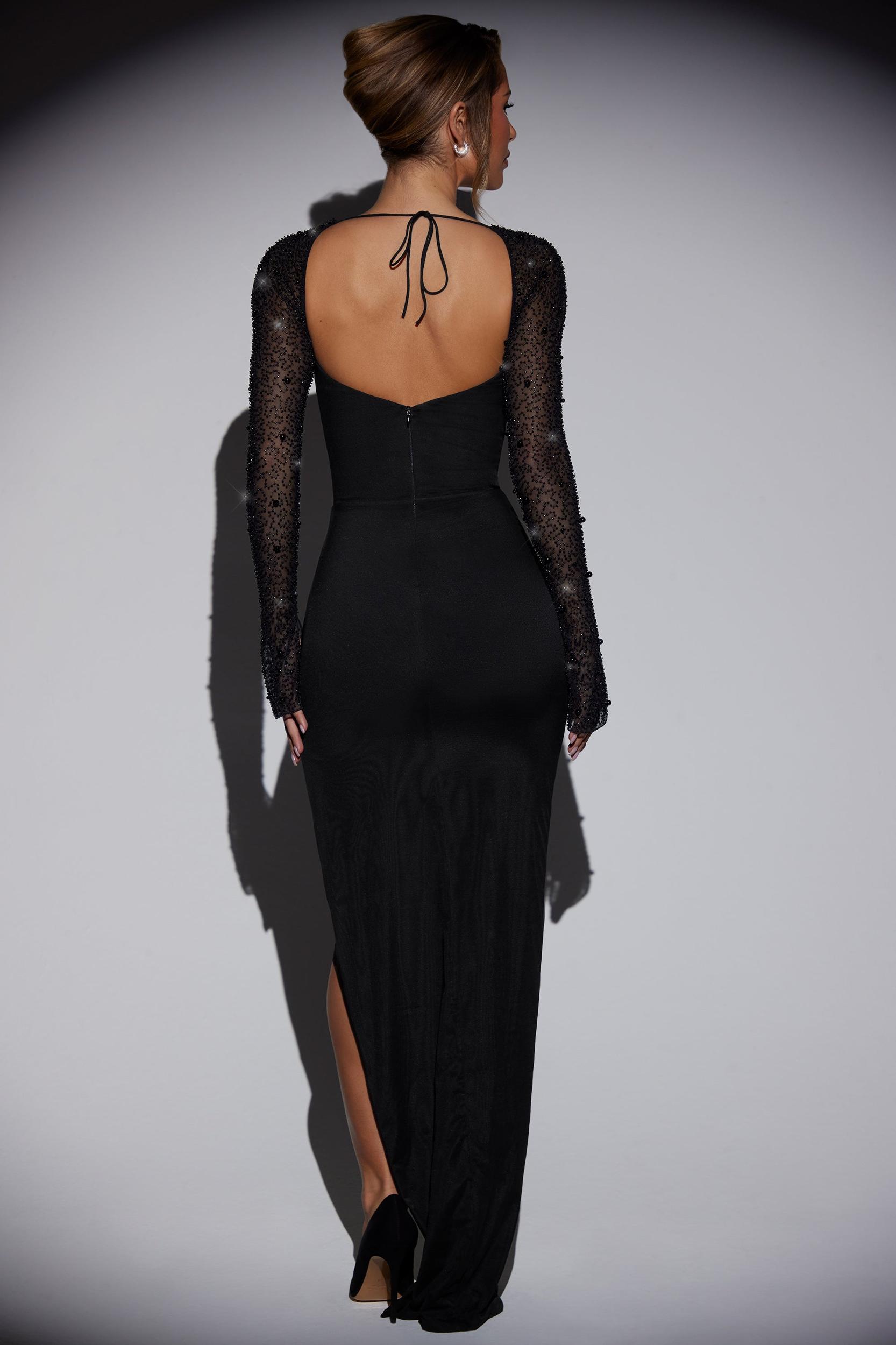 Embellished Side Split Maxi Dress in Black Product Image