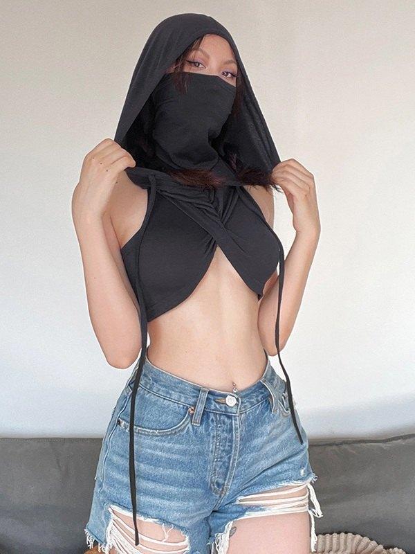 Bandana Design Hooded Cropped Tank Top Product Image