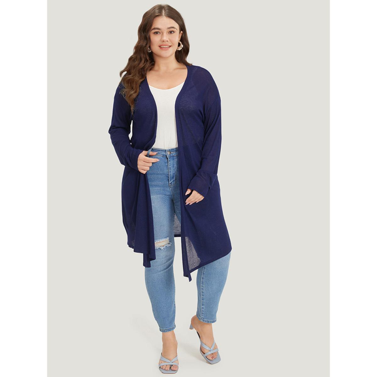 Plus Size Supersoft Essentials Plain Asymmetrical Hem Open Front Cardigan Indigo Women Casual Loose Long Sleeve Dailywear Cardigans BloomChic 18-20/2X Product Image