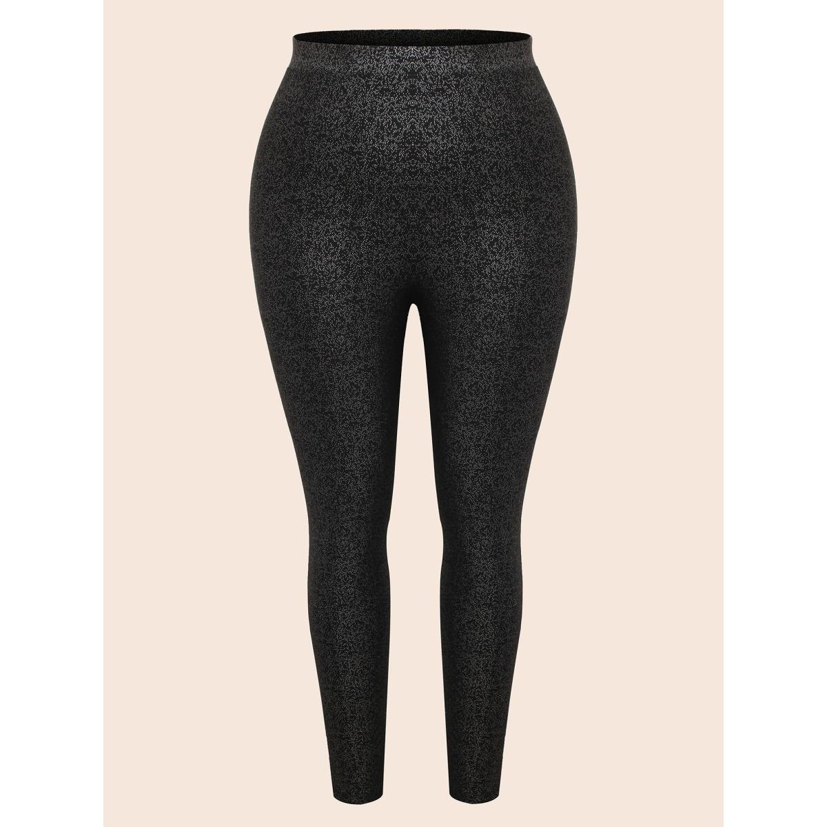 Plus Size Glitter Pleated Skinny Leggings Women Black Cocktail Medium stretch Skinny Mid Rise Party Leggings BloomChic 12/L Product Image