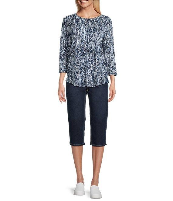 Westbound Indigo Chevron 3/4 Sleeve Knit Top Product Image