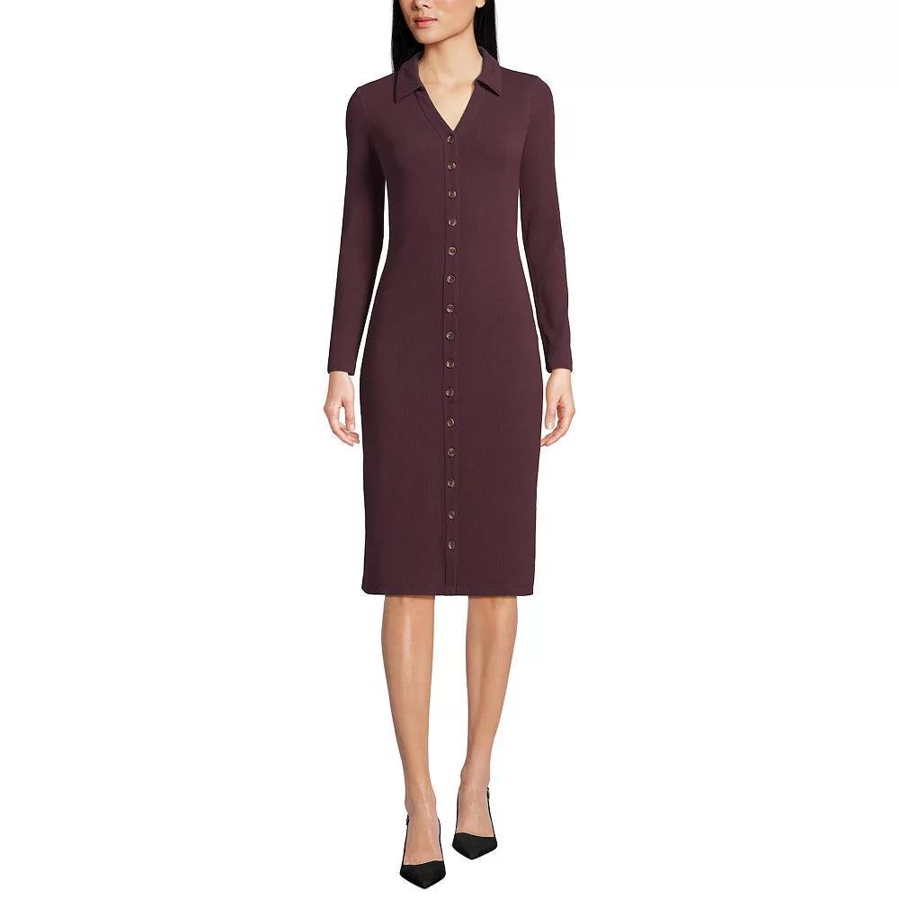Women's Lands' End Knit Rib Button Front Dress, Size: XL, Black Plum Product Image