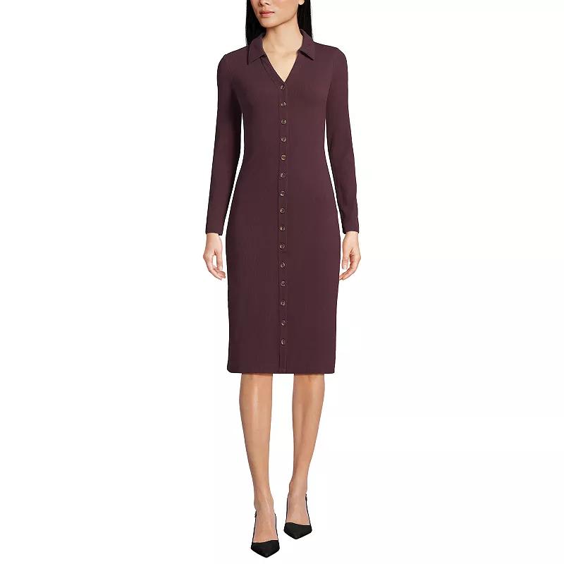 Women's Lands' End Knit Rib Button Front Dress, Size: XL, Black Plum Product Image