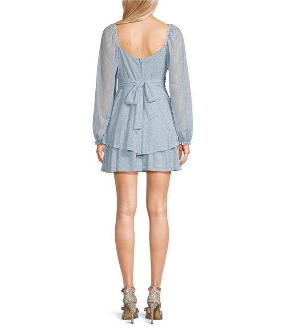 Midnight Doll Long Sleeve Glitter Dot Double Hem Fit & Flare Dress Product Image