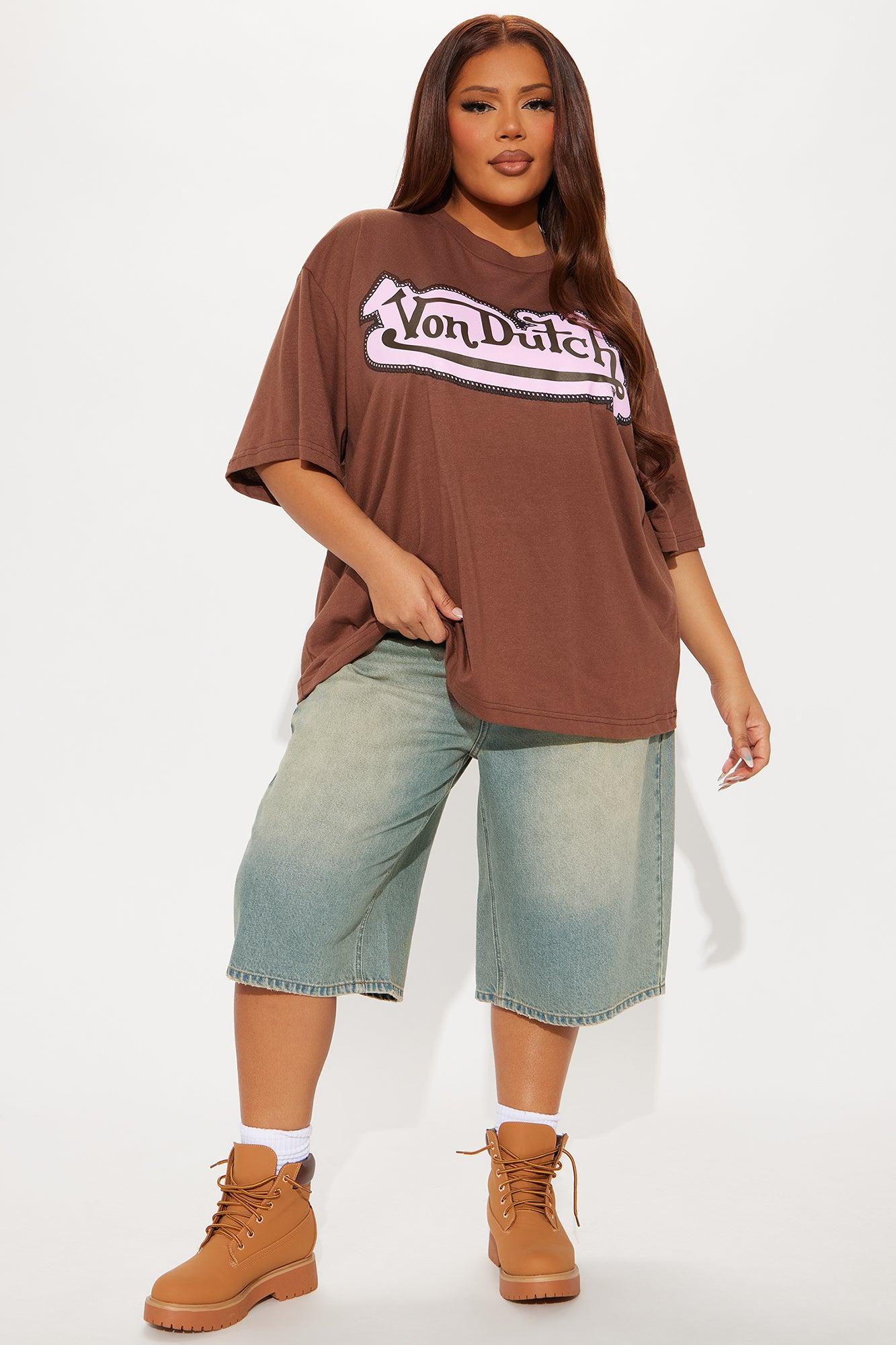 Von Dutch Embroidery Oversized Tee - Brown Product Image