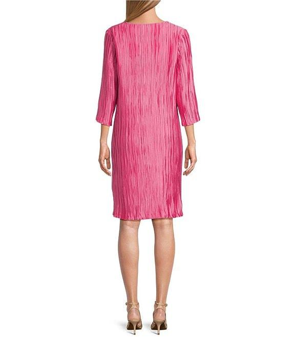 Caroline Rose Plisse Knit Scoop Neck 3/4 Sleeve A-Line Dress Product Image