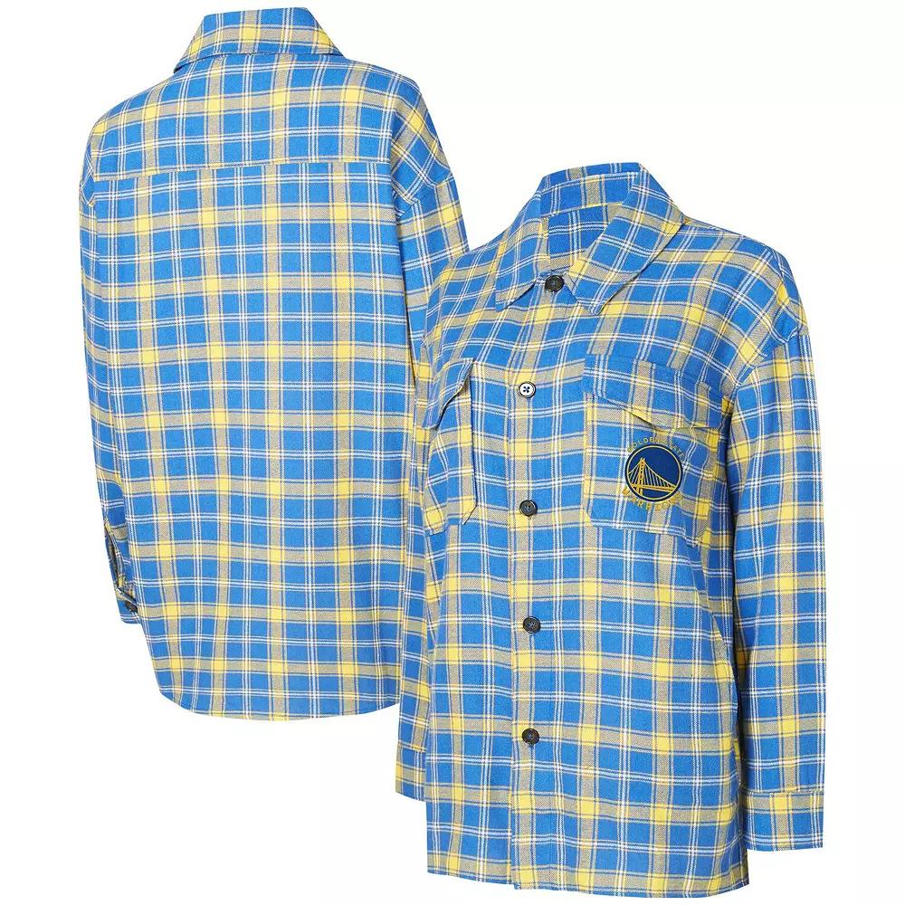 Women's College Concepts Blue/Gold Golden State Warriors Boyfriend Button-Up Nightshirt,  Product Image