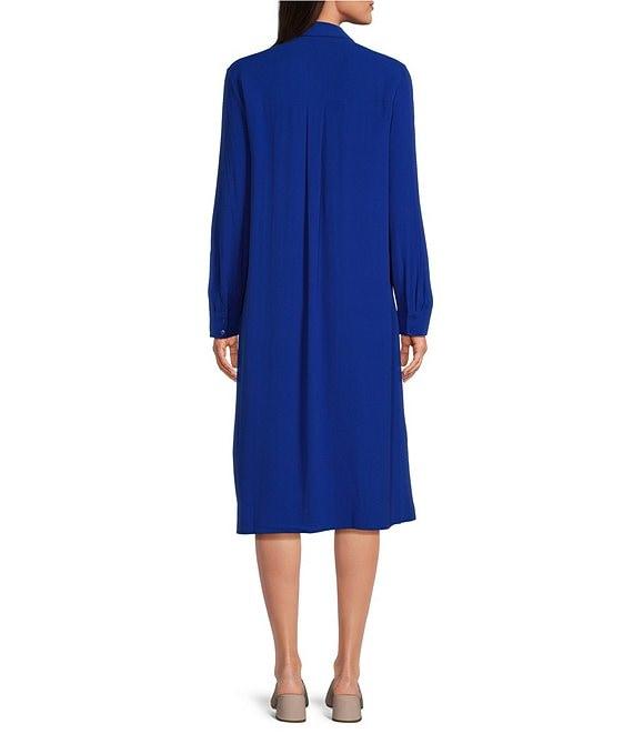 Eileen Fisher Silk Georgette Crepe Notch Collar Long Sleeve Button Front Midi Dress Product Image