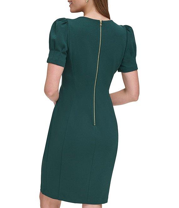DKNY by Donna Karan Crepe Round Neck Short Puff Sleeve Dress Product Image