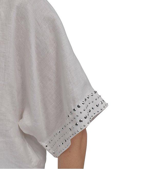 DKNY by Donna Karan Linen Crew Neck Studded Short Sleeve Boxy top Product Image