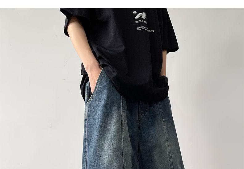 Mid Rise Washed Denim Shorts Product Image