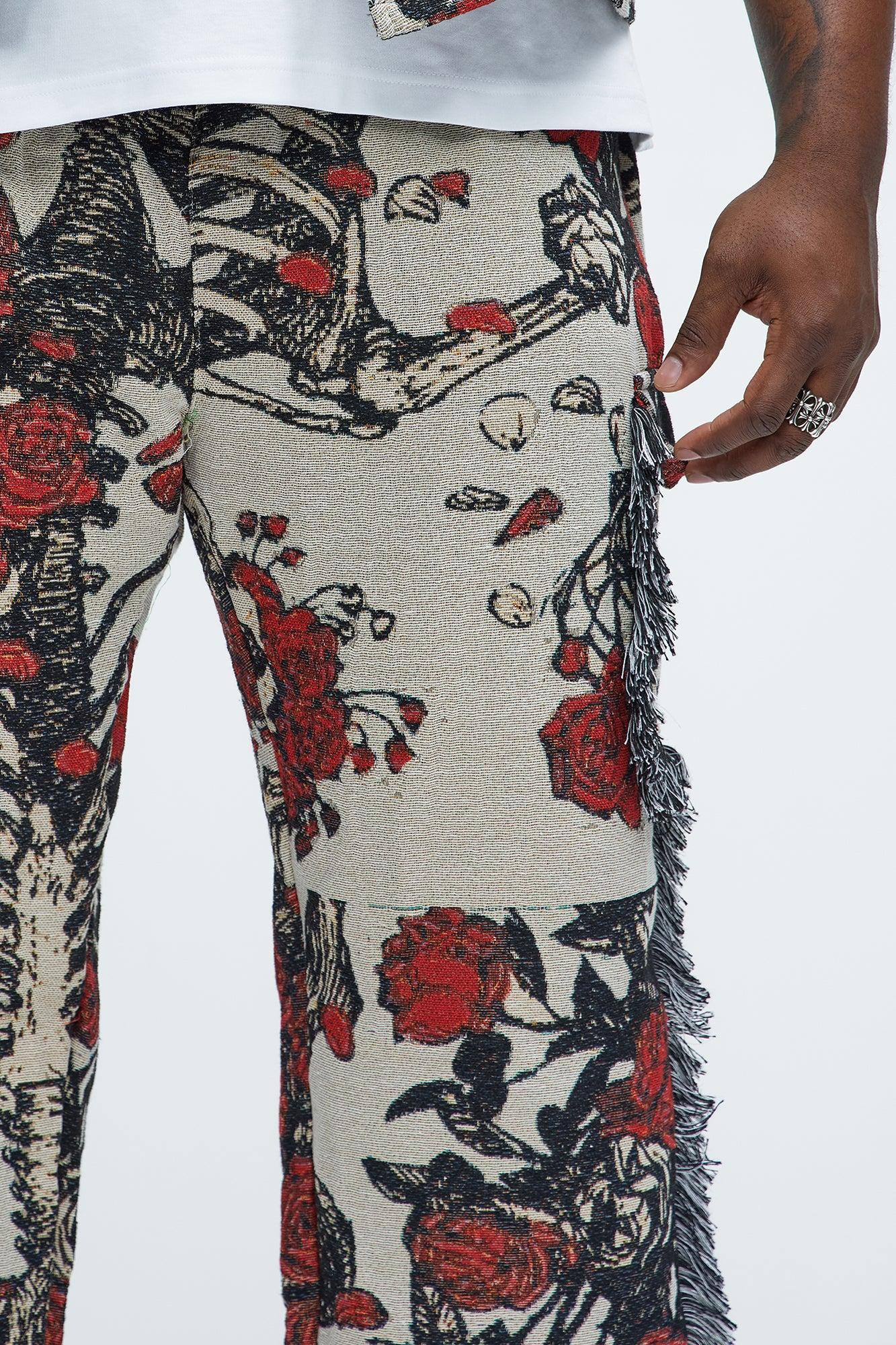 Straight Petals Tapestry Cargo Pants - Red/combo Product Image