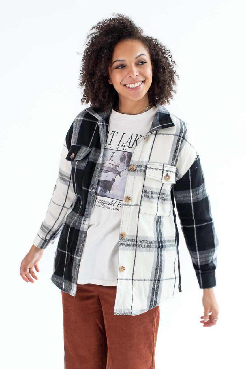 Black & White Spliced Plaid Shacket Product Image