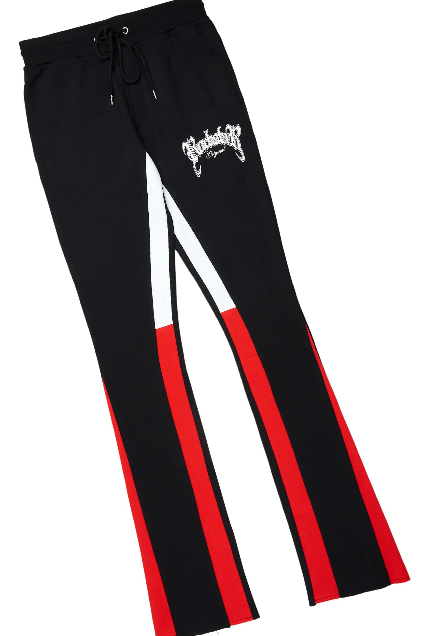 Yarden Black/Red Graphic Hoodie/Stacked Flare Pant Track Set Male Product Image