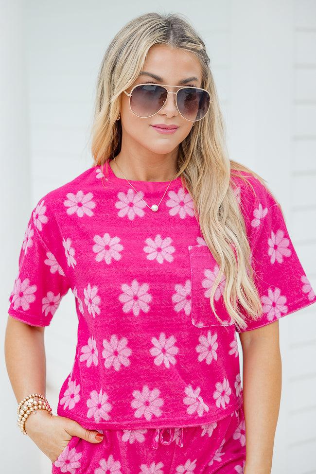 Always Be Around Pink Terry Daisy Lounge Top FINAL SALE Product Image