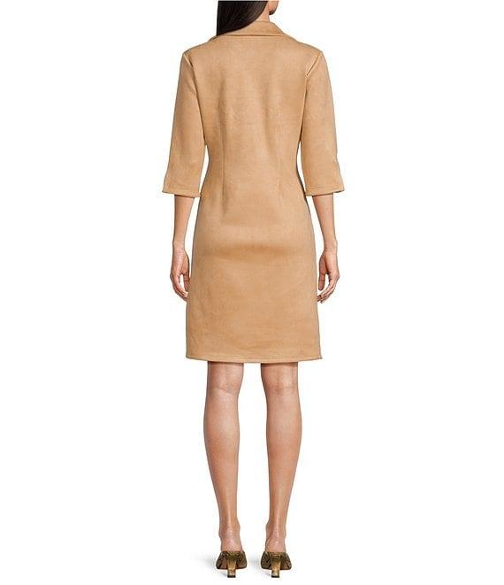 Jude Connally Michelle Faux Suede Split V-Neck Point Collar 3/4 Sleeve Shift Dress Product Image