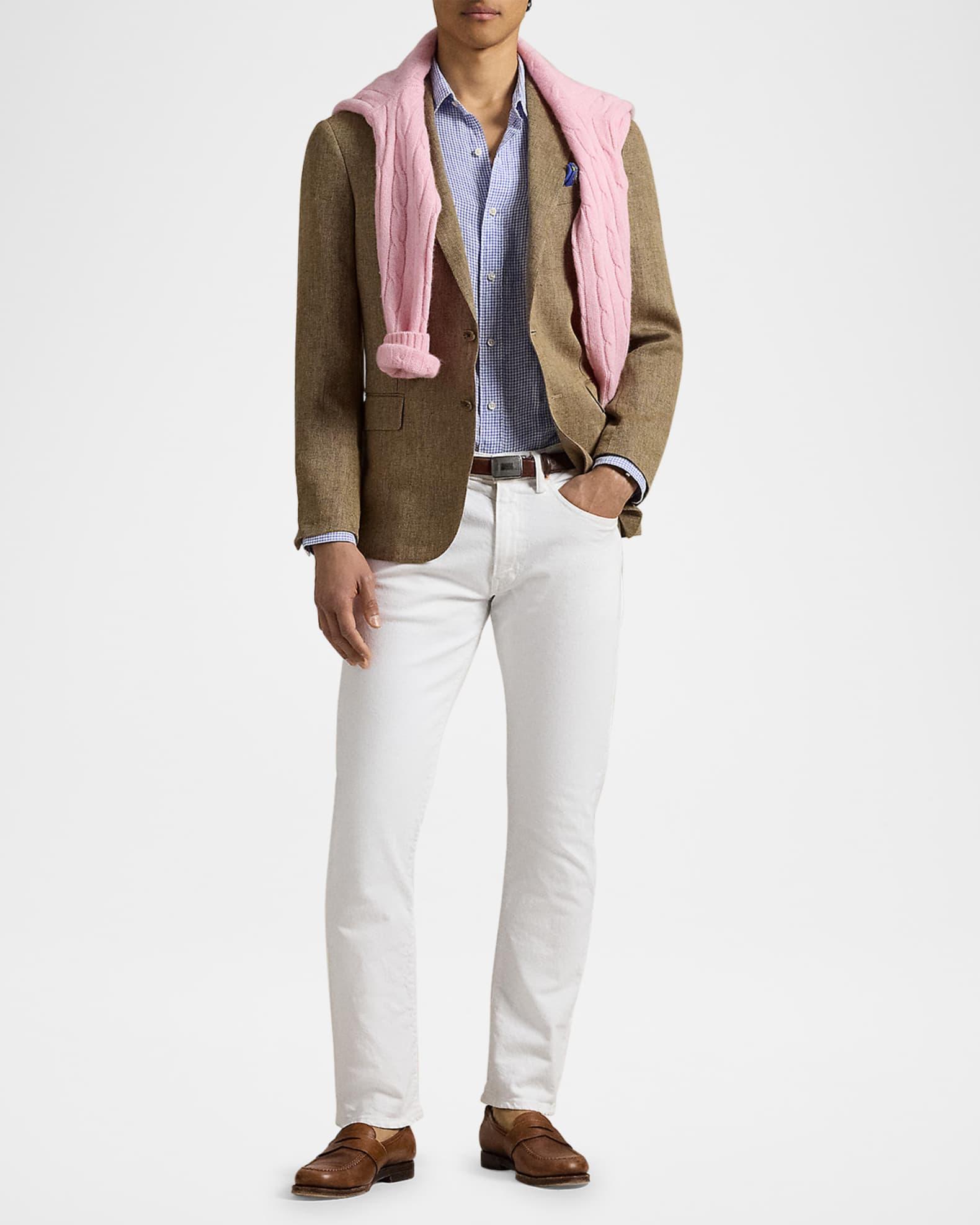 Men's Classic-Fit Checked Linen Sport Shirt Product Image