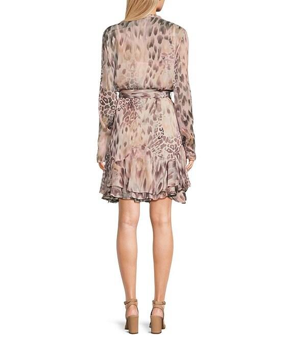 Guess Sibilla Jaguar-Printed Long Sleeve Belted Chiffon Dress Product Image