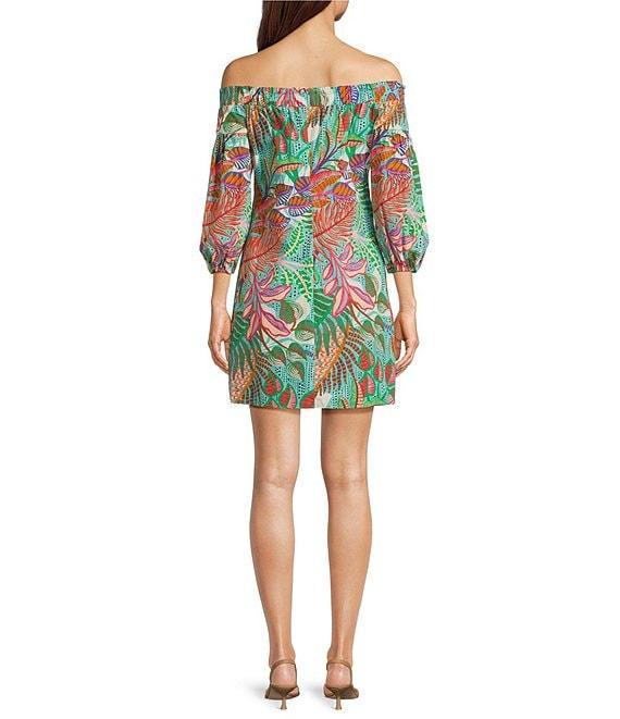 Vince Camuto Floral Print Off-The-Shoulder 3/4 Sleeve Knee Length Shift Dress Product Image