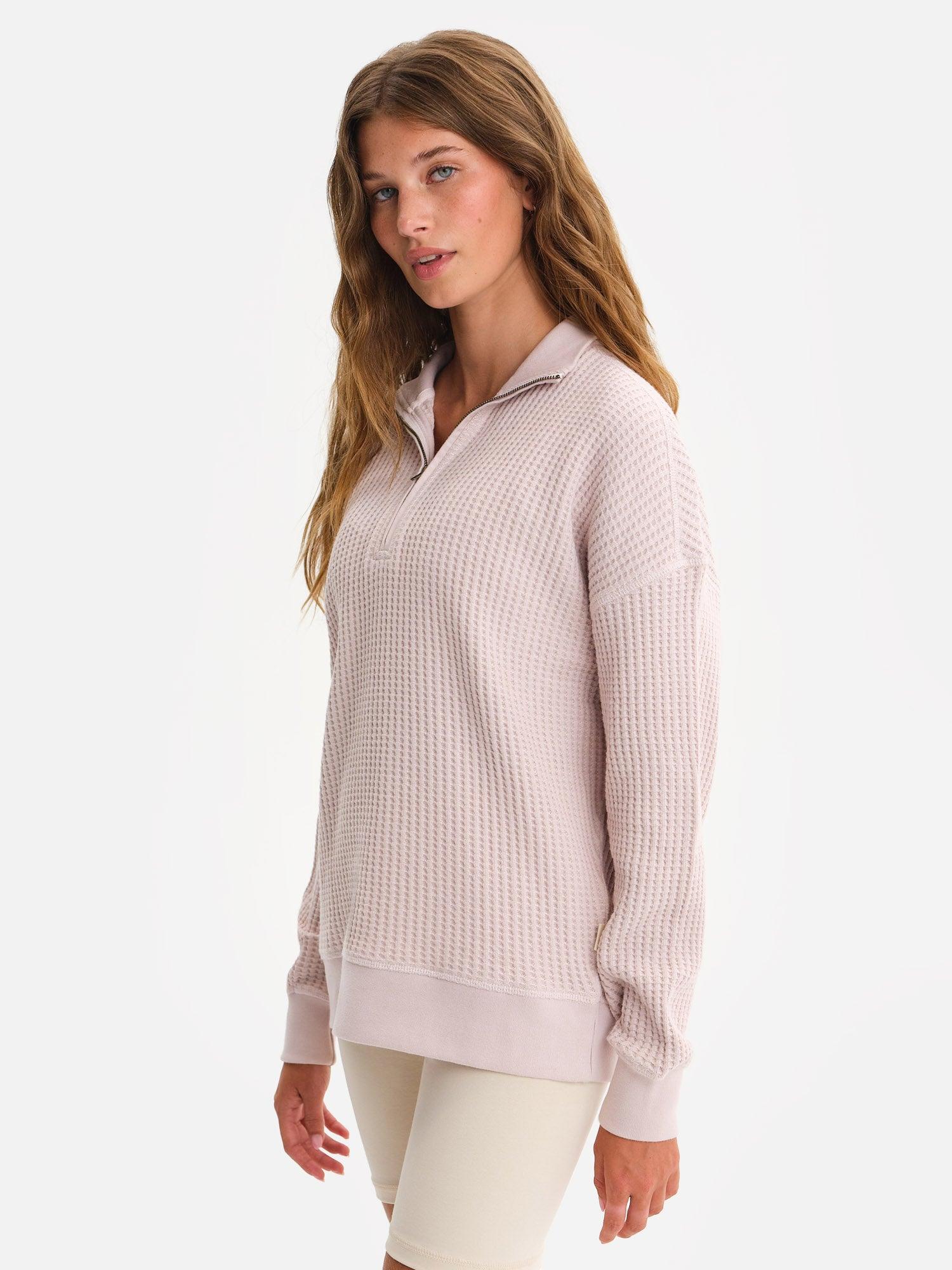 Organic Waffle Collared Half-Zip Sweatshirt Female Product Image