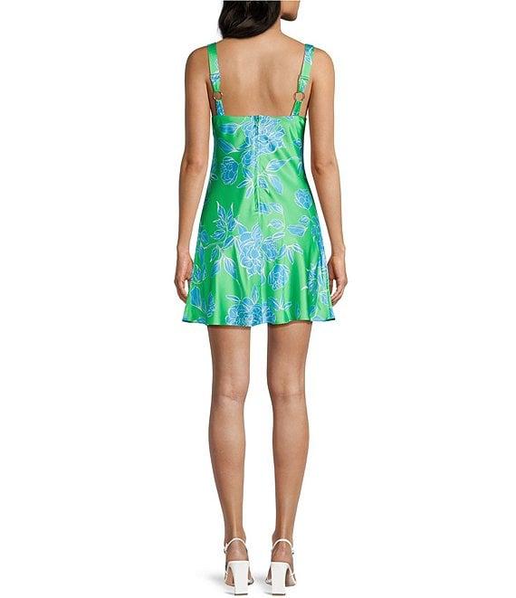 City Vibe Floral Print Sweetheart Neck Tie Front Bustier Bodice Mini Dress Product Image