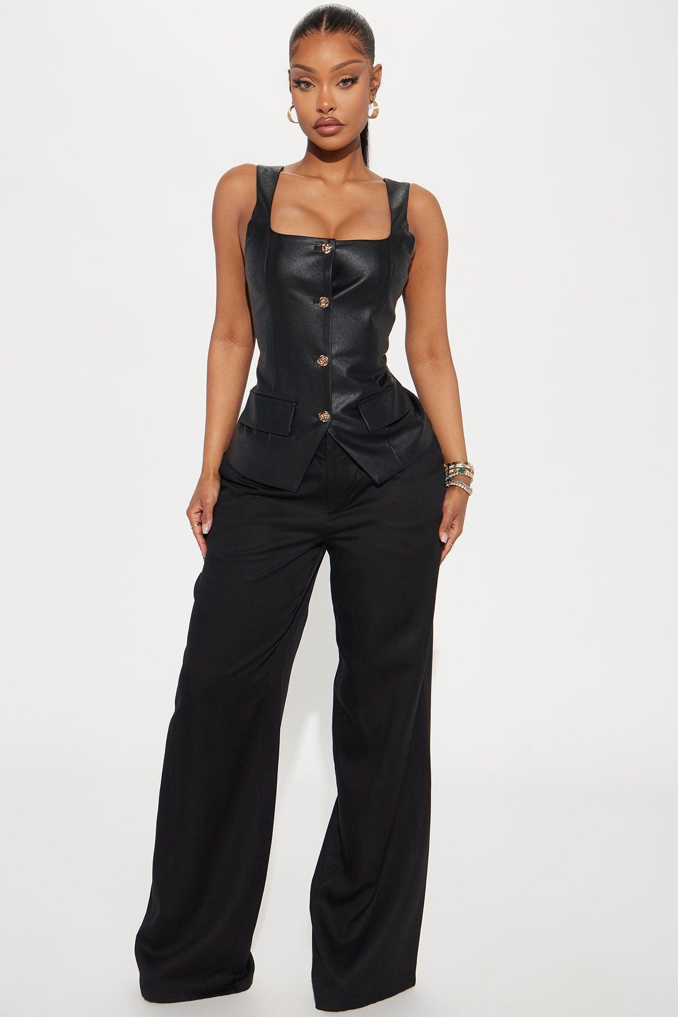 Eledrie Faux Leather Vest Top - Black Product Image