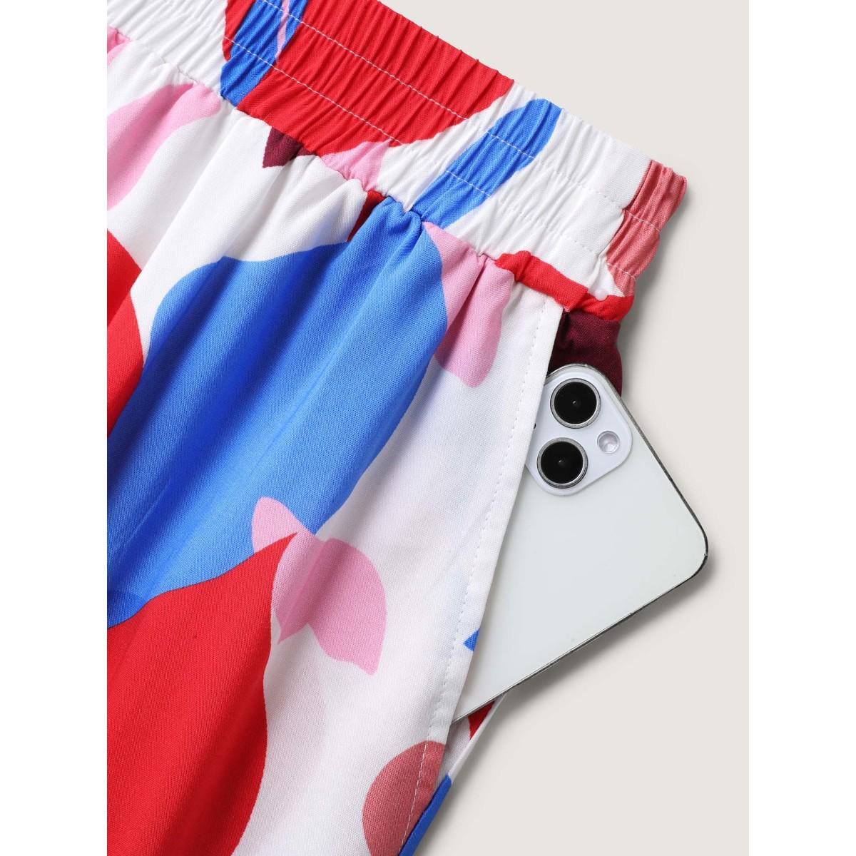 Plus Size Color Block Stretchy Waist Wide-Leg Pants Women Multicolor Casual Wide Leg Mid Rise Casual Pants BloomChic 18-20/2X Product Image