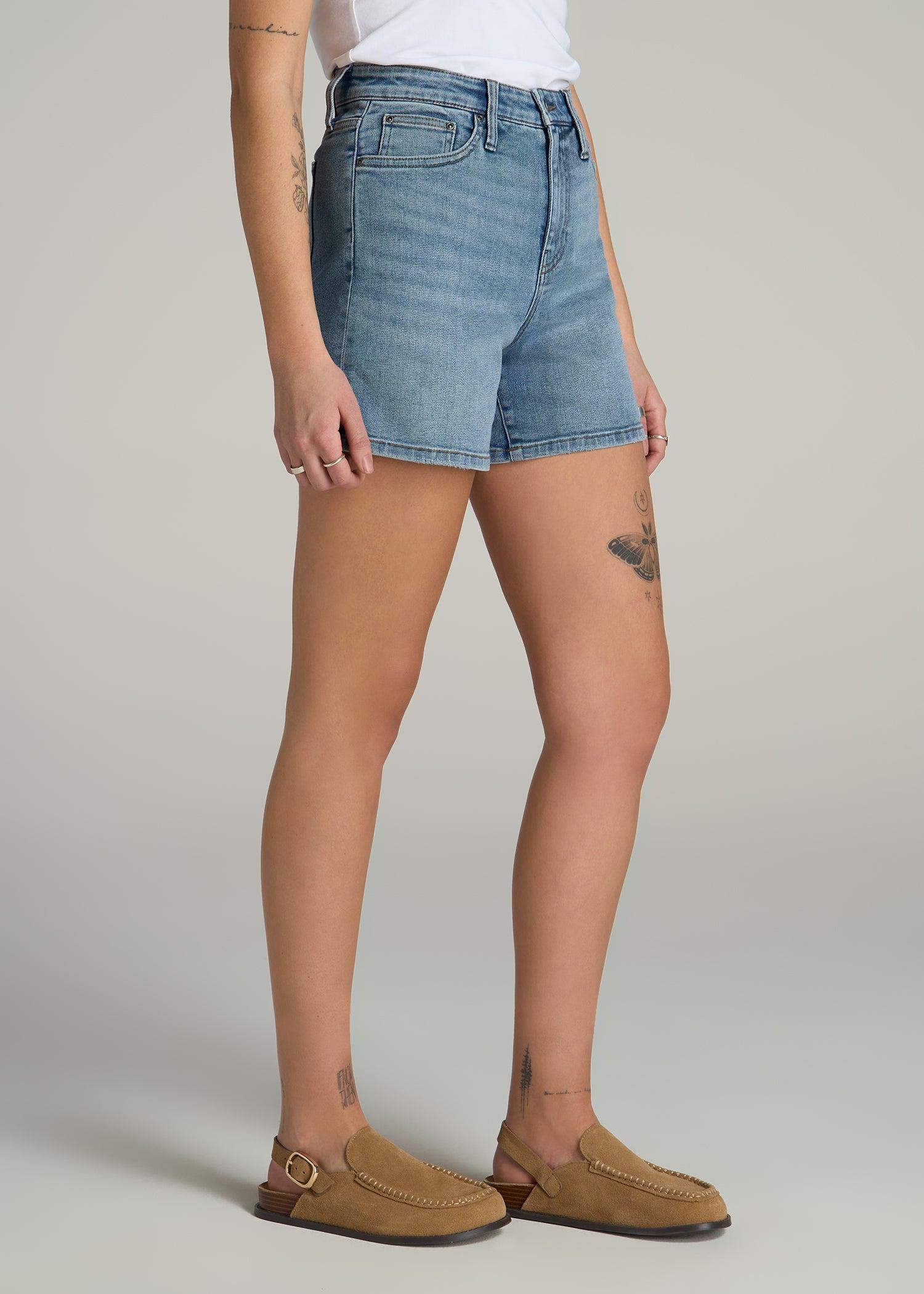 High Rise Denim Shorts for Tall Women in Heritage Faded Female Product Image