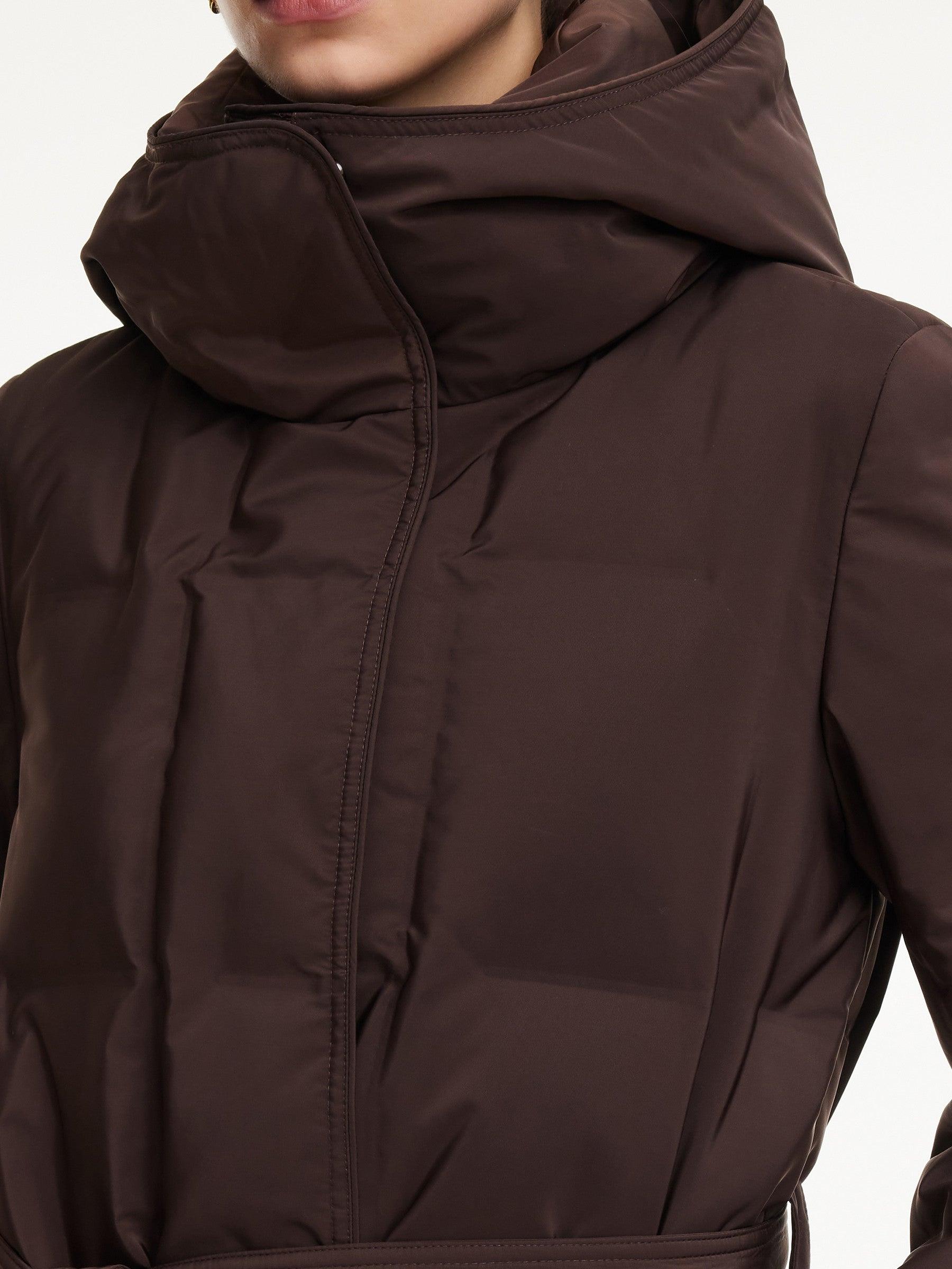 Quilted Hooded Goose Down Wrap Overcoat Product Image