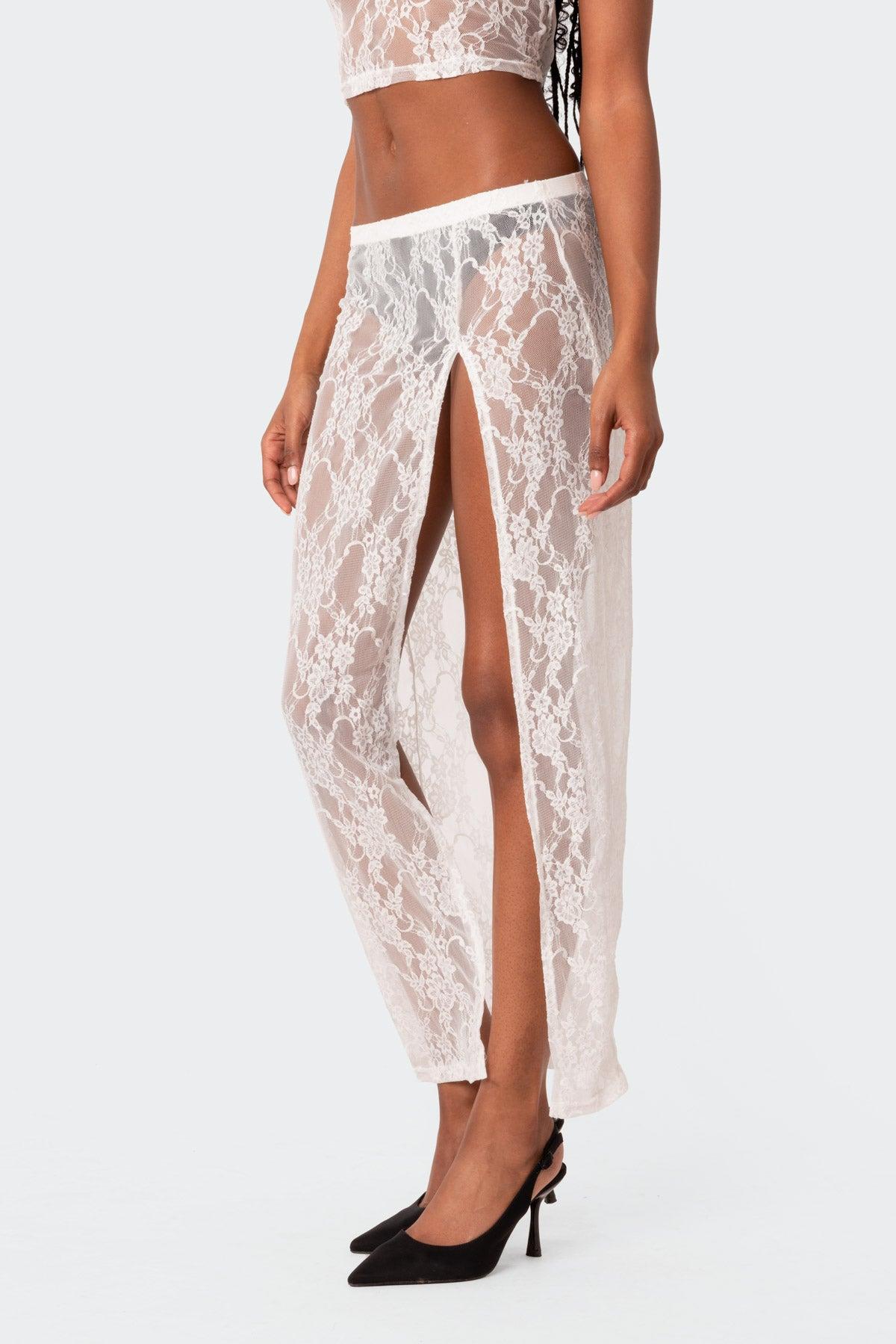 Aura Low Rise Sheer Lace Maxi Skirt Product Image