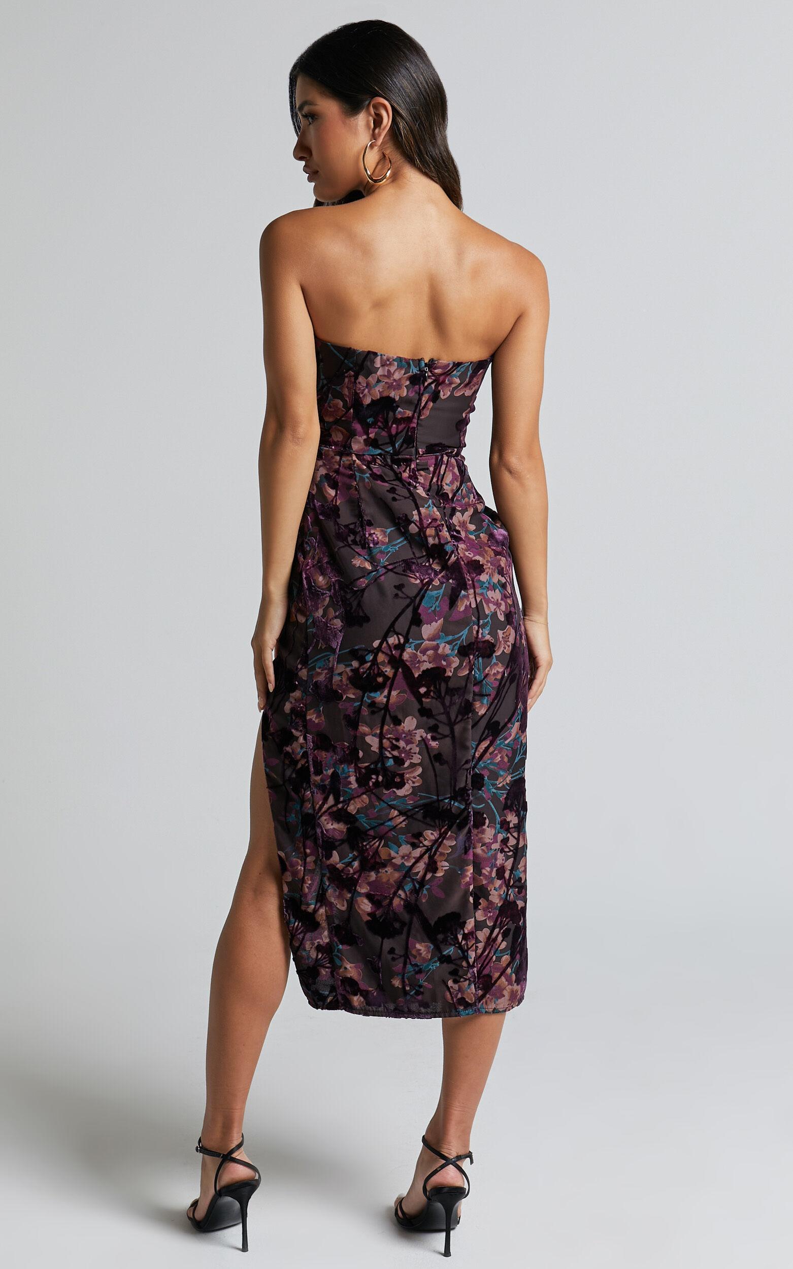 Jessell Midi Dress - High Split Strapless Dress in ALETTA BURNOUT Product Image
