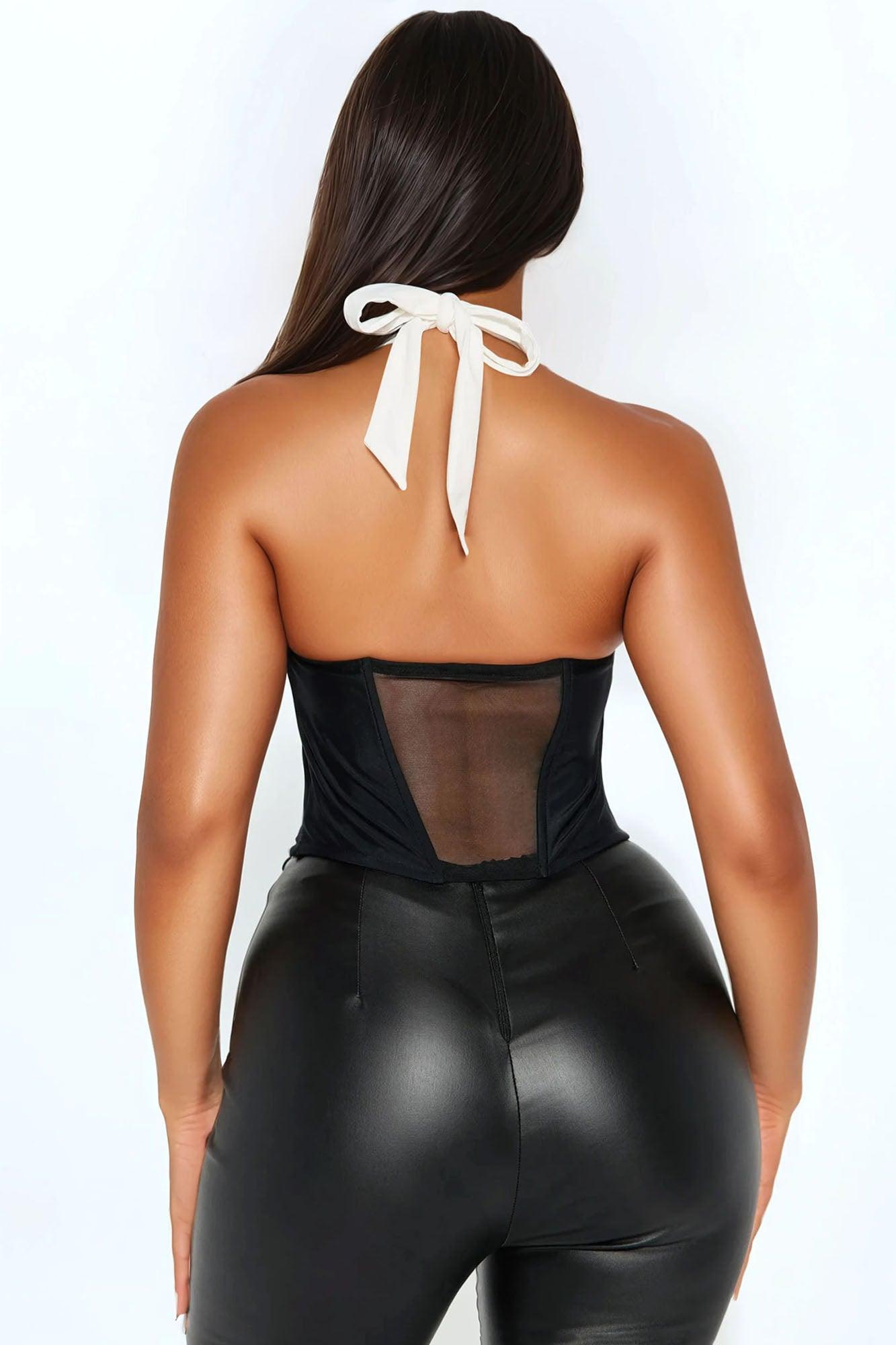 Endless Grace Corset Halter Top - Black/White Product Image