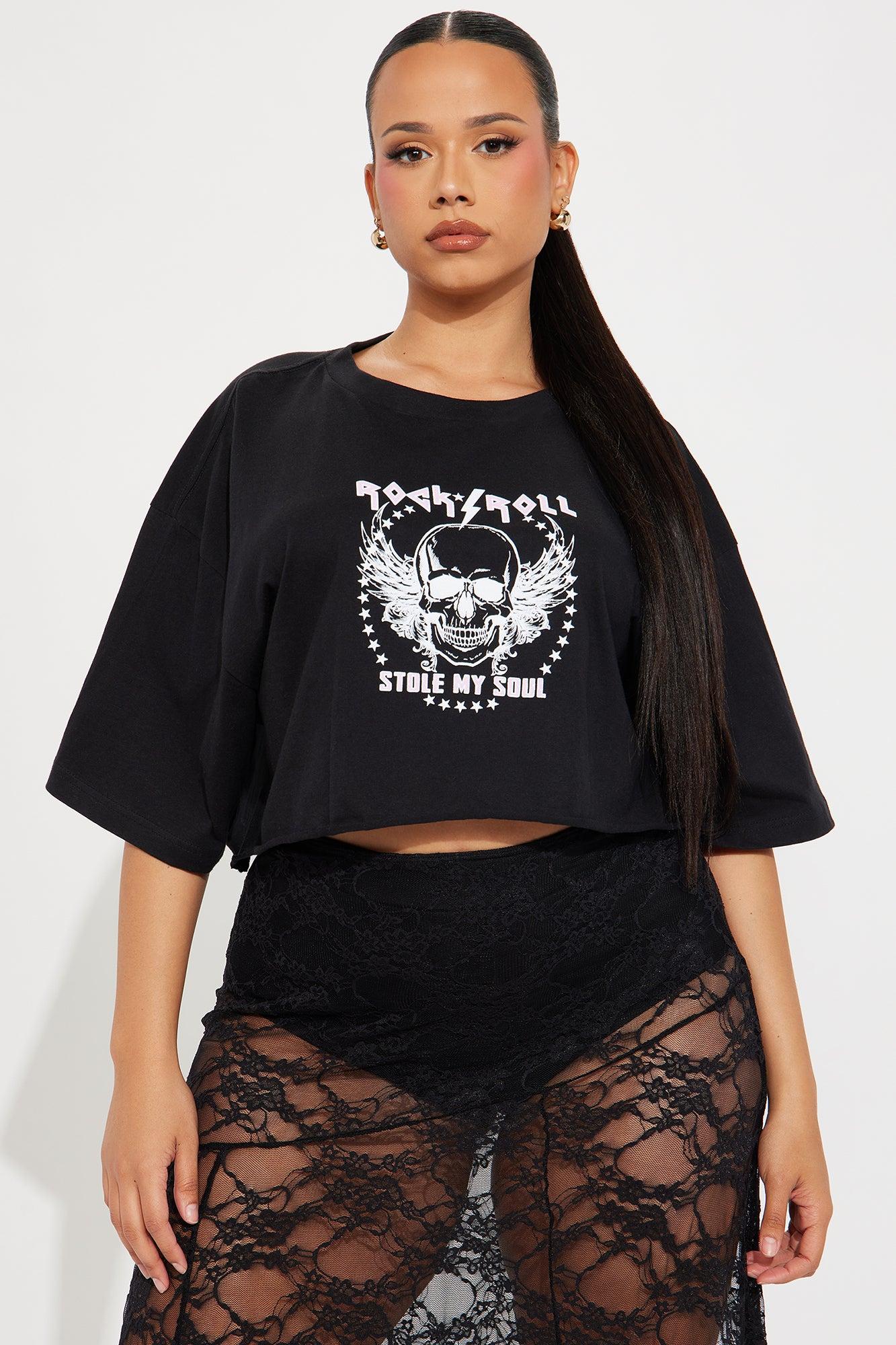 Rock N Roll Stole My Soul Cropped Tee - Black Product Image