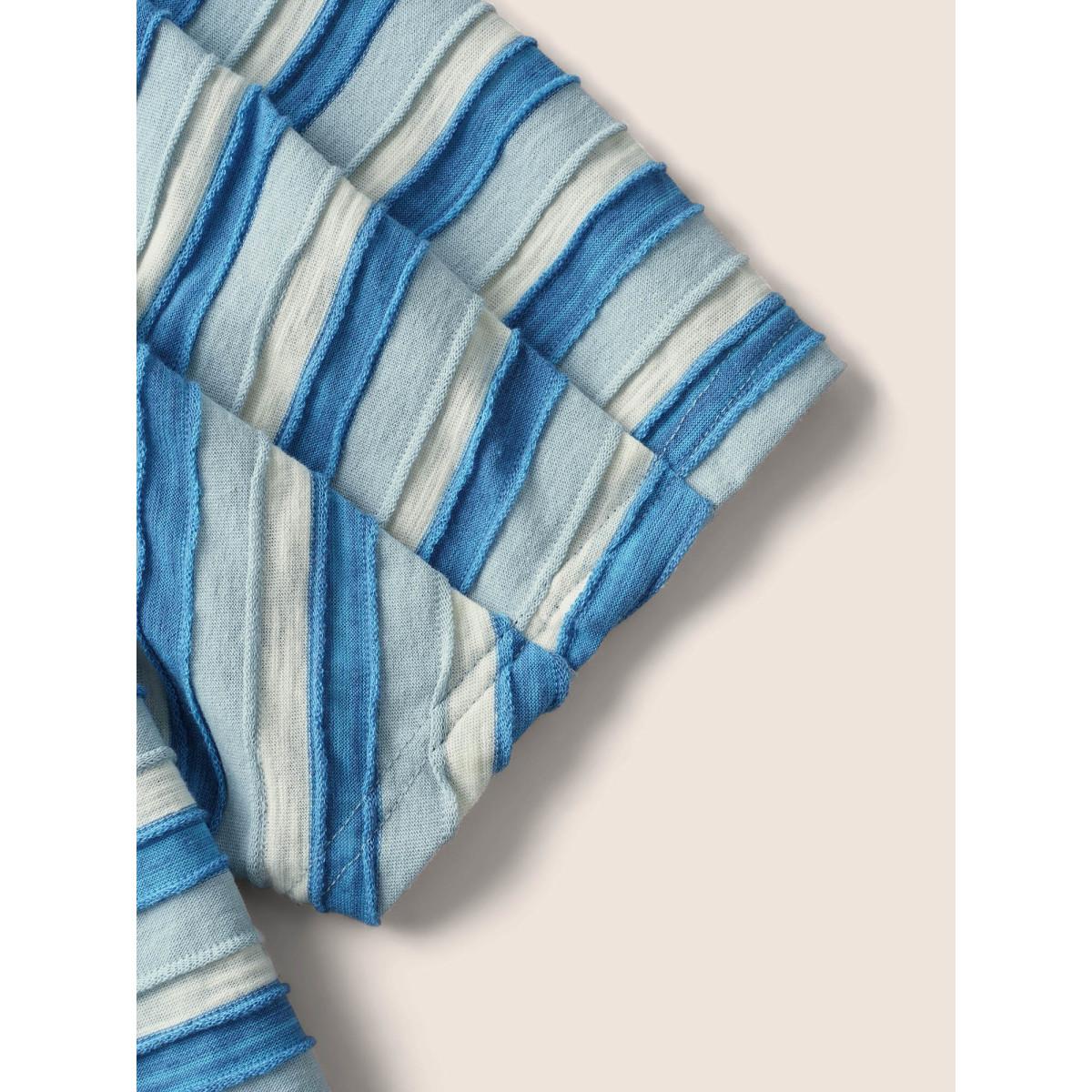 Plus Size V Neck Textured Striped Tie Knot T-shirt Skyblue Women Casual Texture V-neck Everyday T-shirts BloomChic 28/5X Product Image