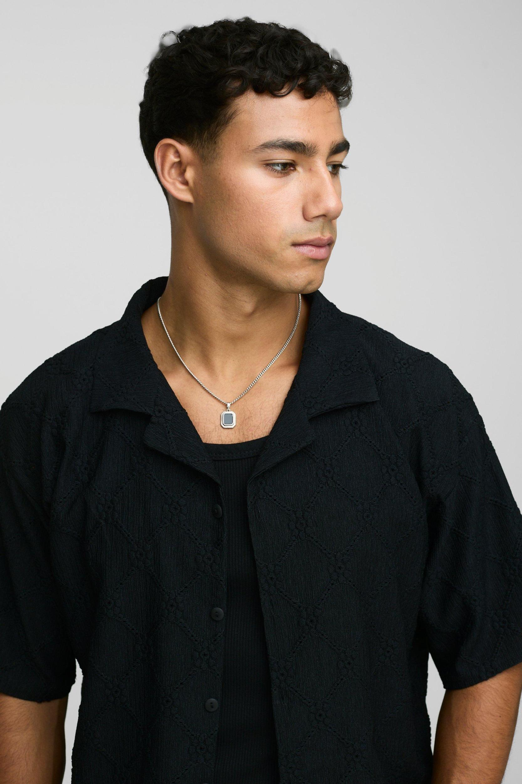 Oversized Boxy Revere Floral Broderie Shirt | boohooMAN USA Product Image