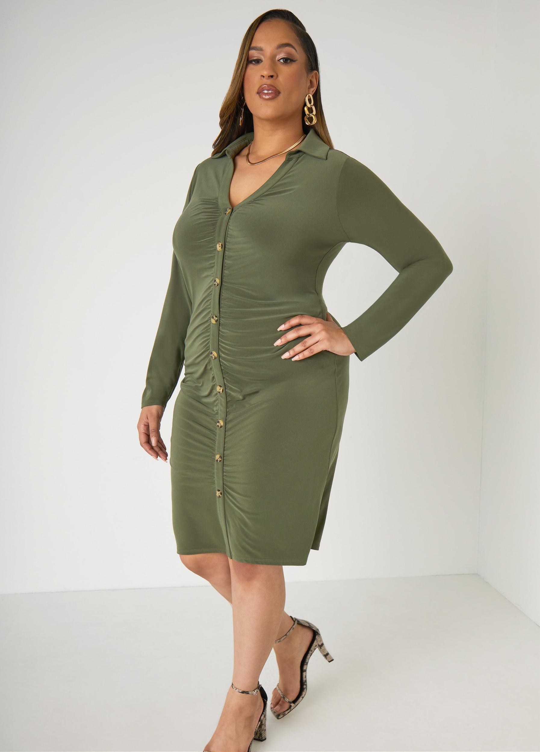 Ruched Stretch Knit Shirtdress Product Image