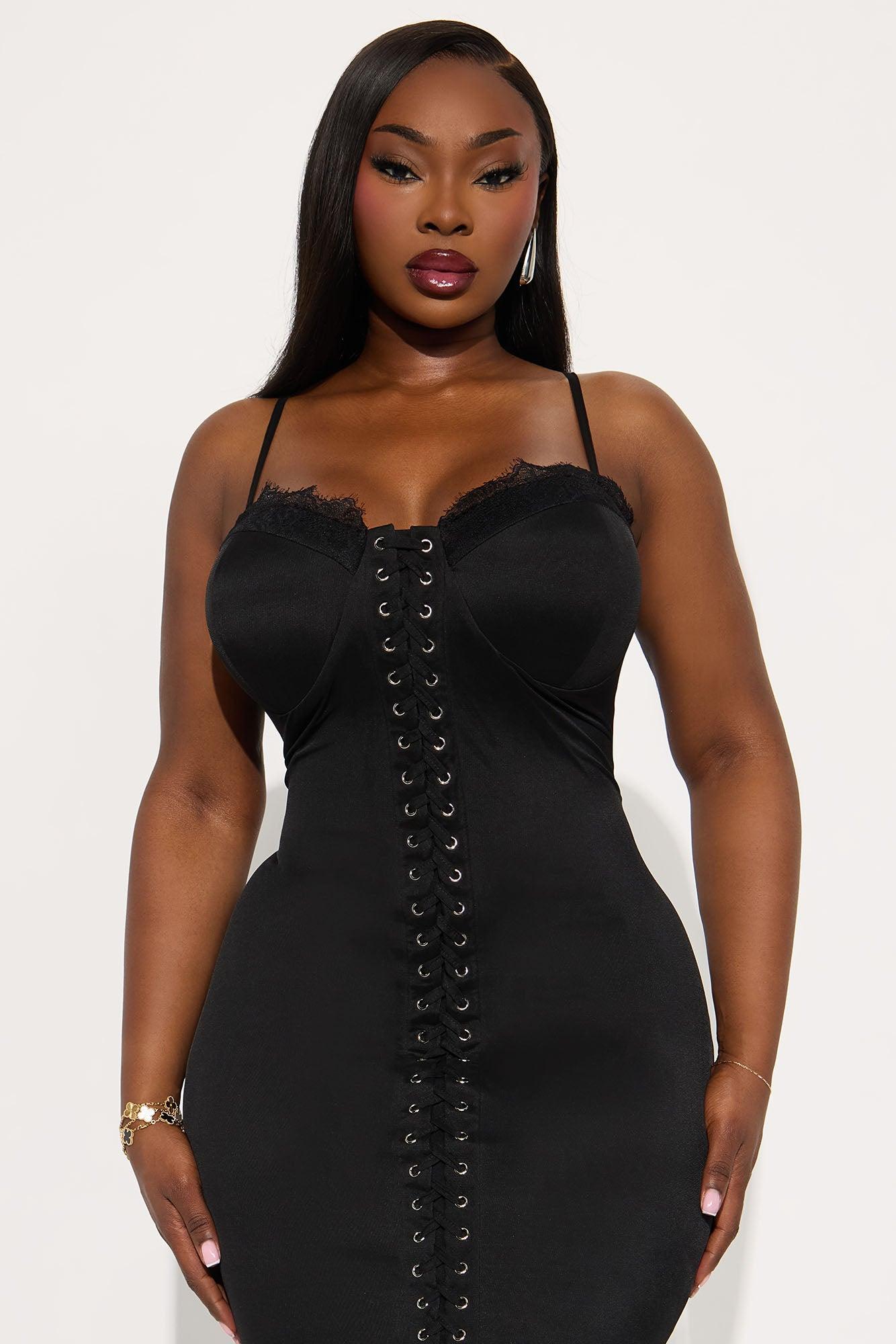 Timeless Beauty Solid Mesh Midi Dress - Black Female Product Image