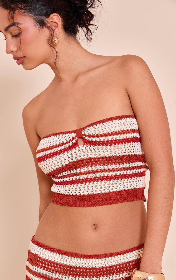 Rust Bandeau Stripe Crochet Top Product Image