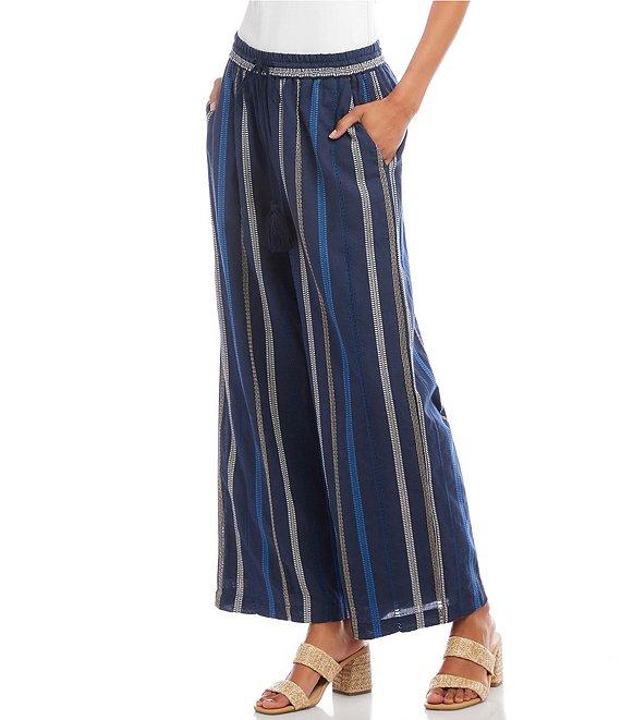 Karen Kane Petite Size Embroidered High Rise Pull-On Wide Leg Cropped Pants Product Image