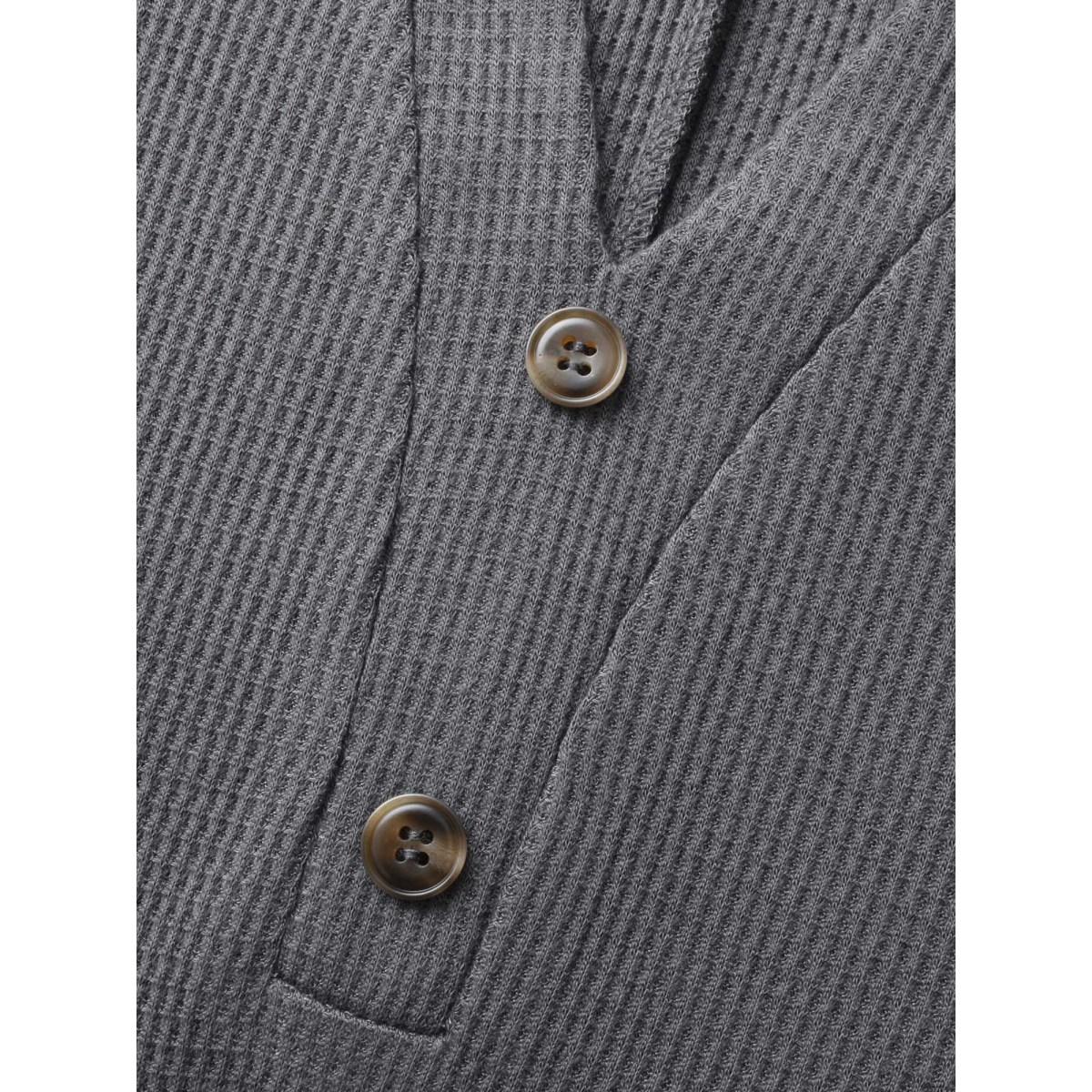 Plus Size Notched Waffle Knit Button Detail Dress DarkGray Women Casual Texture Notched collar Long Sleeve Curvy BloomChic 14-16/1X Product Image